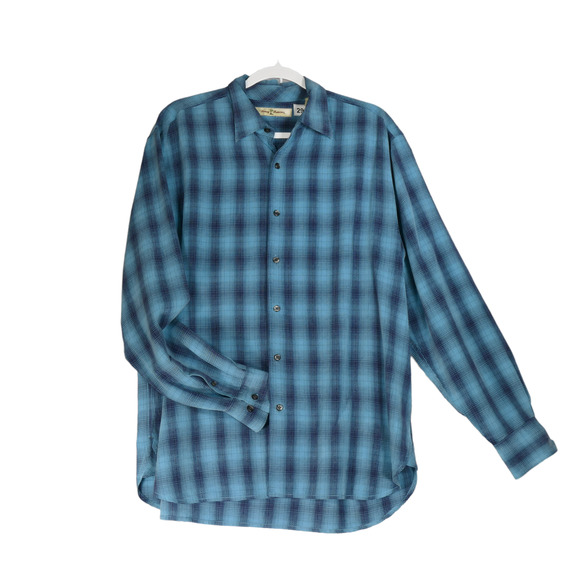 Tommy Bahama Blue Plaid Mens Large Button Up Shirt 100% Tencel Long Sleeve - Picture 1 of 10